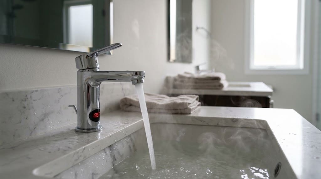 Hot water and scalding hazard from a bathroom faucet