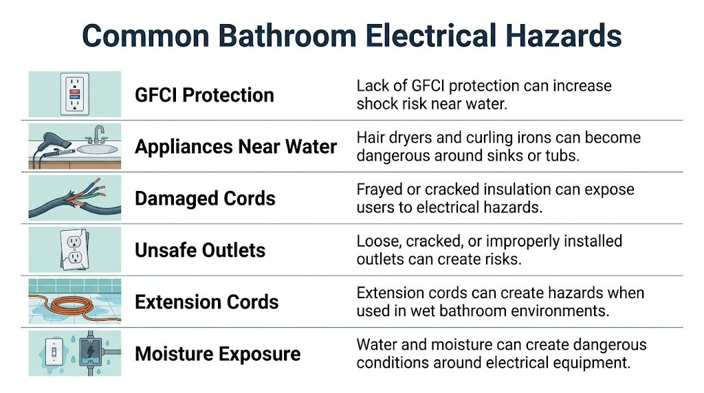 Infographic showing common bathroom electrical hazards