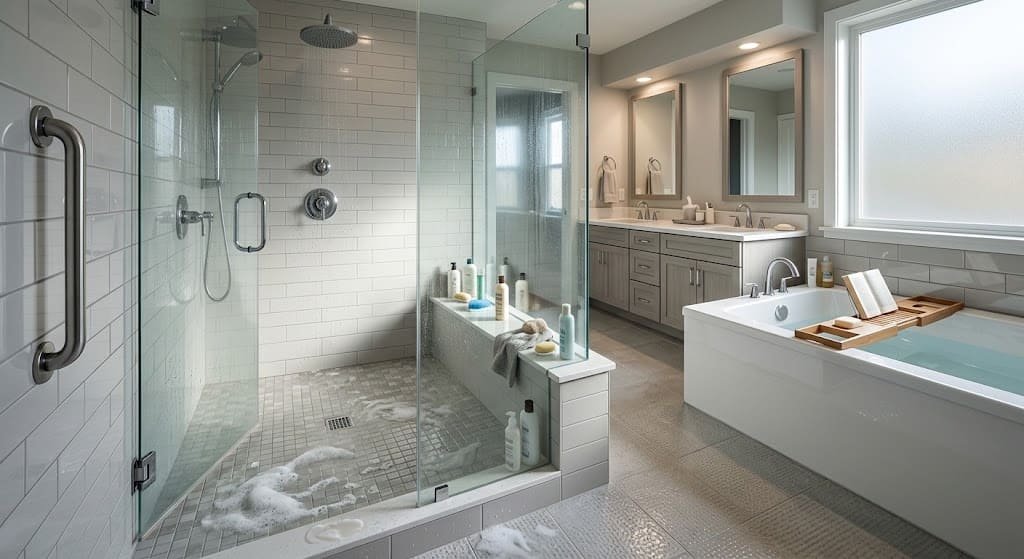 Common shower and bathtub safety hazards in a bathroom