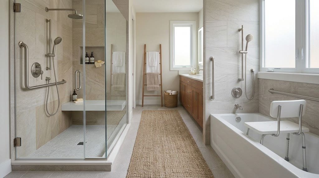 Shower and bathtub safety features compared in a modern bathroom