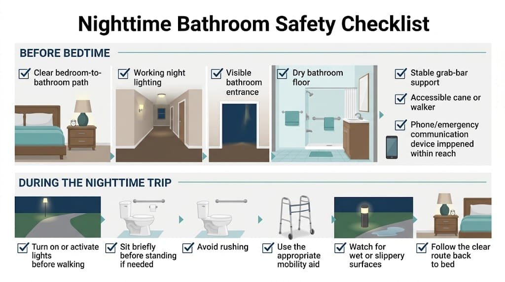 Nighttime bathroom safety checklist for safer trips and fall prevention